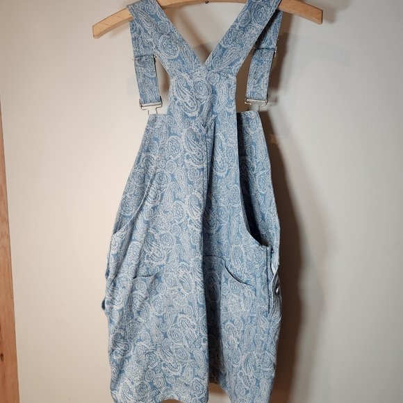 Storia small 100% cotton Blue Denim Overall Dress paisley pattern - Picture 4 of 12